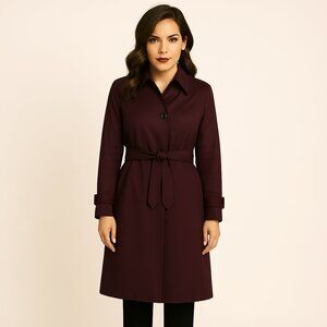 Bellisima Trench  Coat fully lined  belted Plum Wine Size 10
